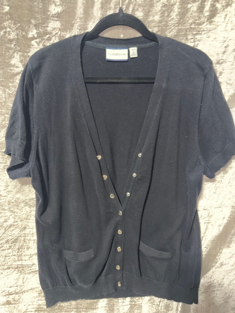 Coldwater Creek Charcoal Short-Sleeve V-Neck Button Cardigan